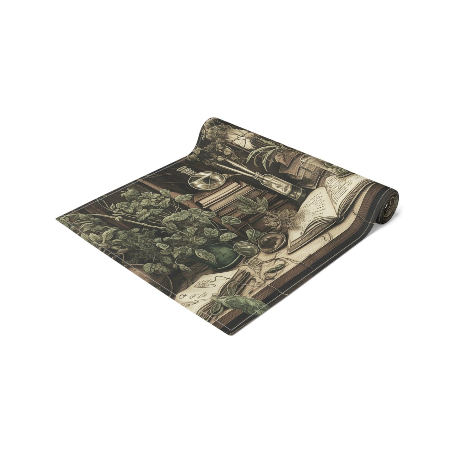 Olive Green Plant lover dinner table runner cloth, Dark academia dinning room home decor, Cottagecore Table Runner housewarming gift - sense forest