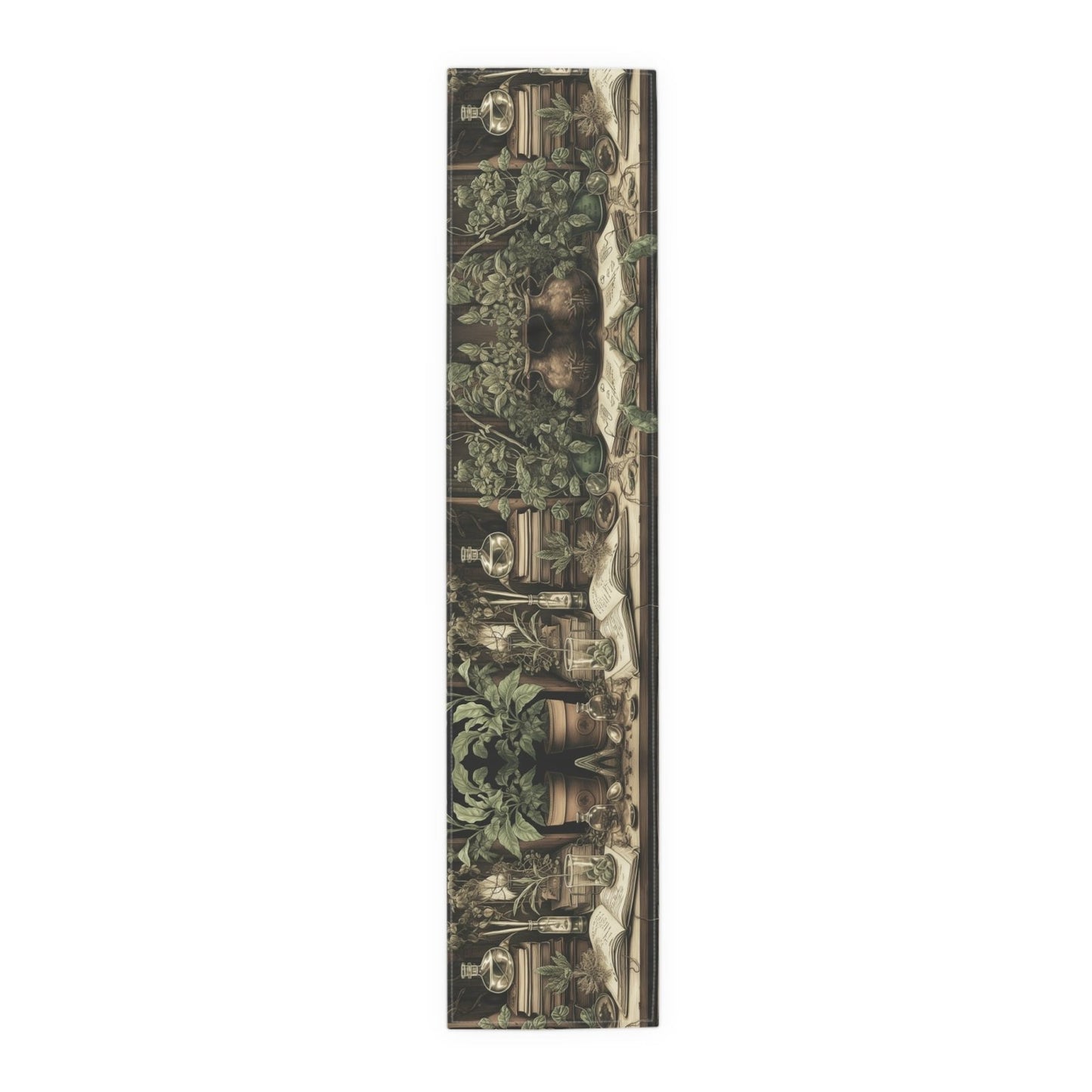Olive Green Plant lover dinner table runner cloth, Dark academia dinning room home decor, Cottagecore Table Runner housewarming gift - sense forest