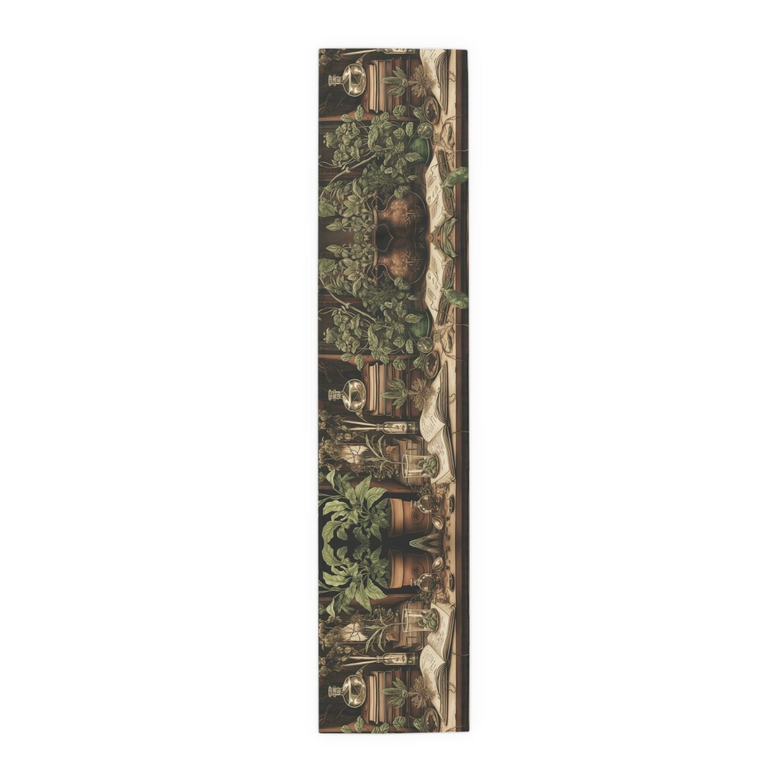 Olive Green Plant lover dinner table runner cloth, Dark academia dinning room home decor, Cottagecore Table Runner housewarming gift - sense forest