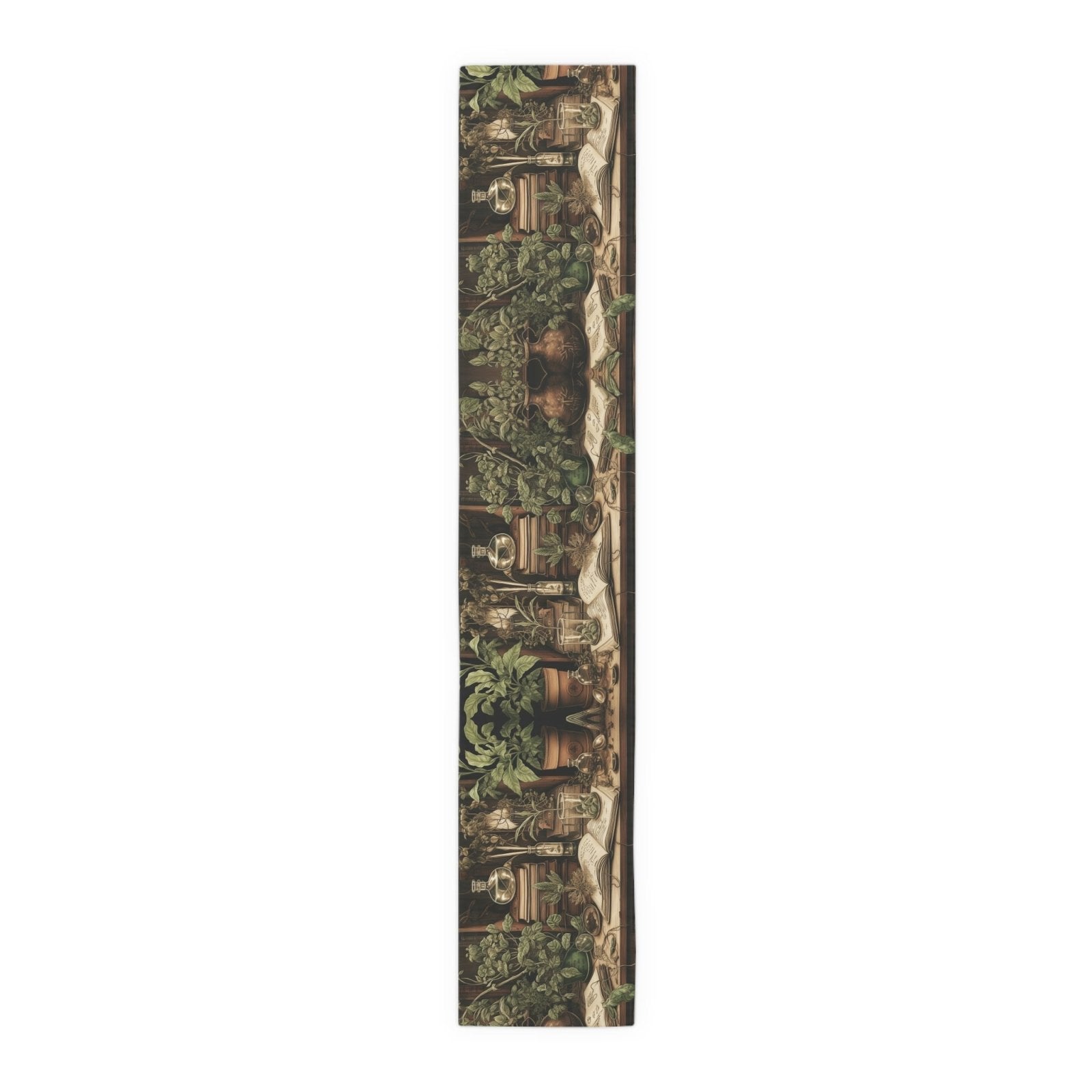 Olive Green Plant lover dinner table runner cloth, Dark academia dinning room home decor, Cottagecore Table Runner housewarming gift - sense forest