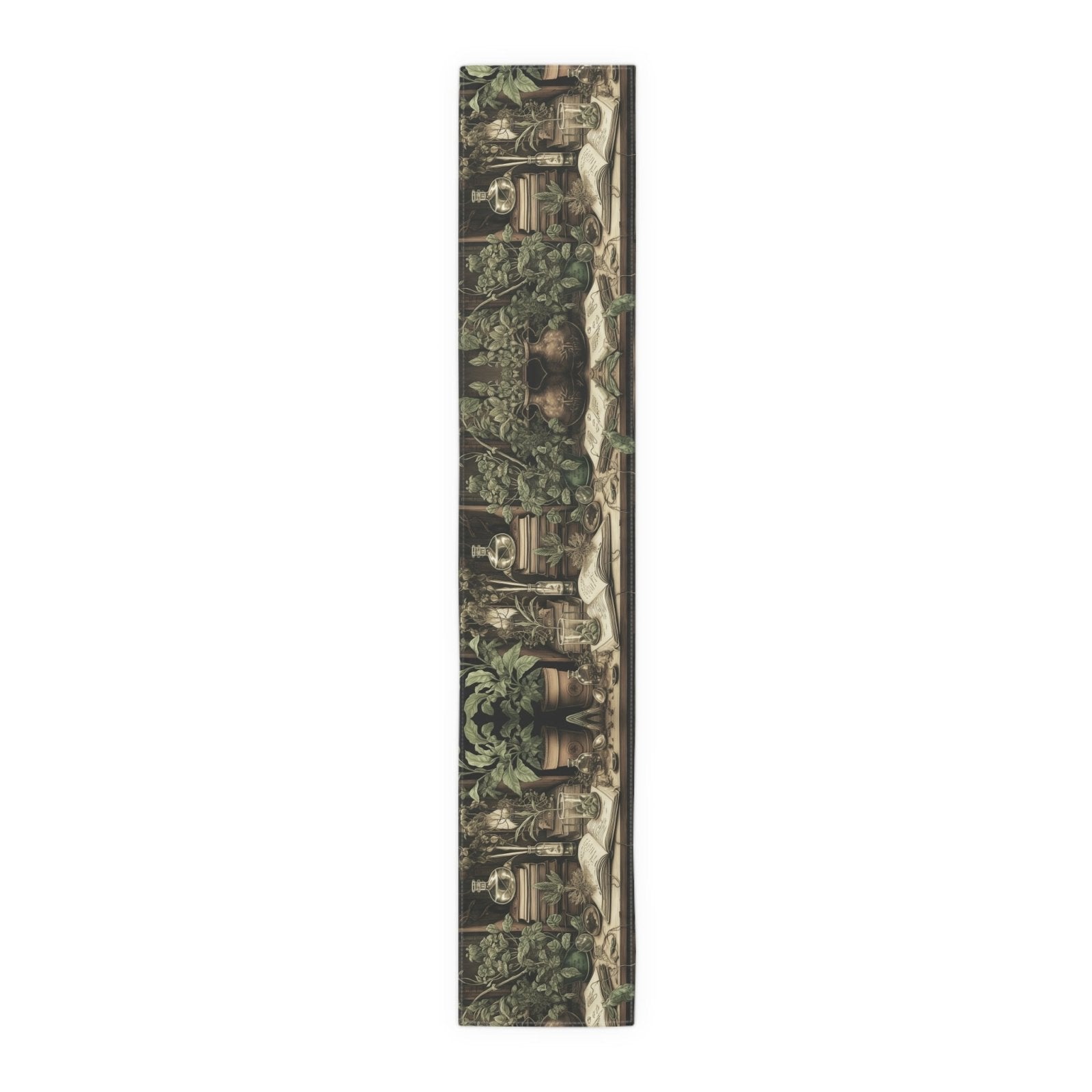 Olive Green Plant lover dinner table runner cloth, Dark academia dinning room home decor, Cottagecore Table Runner housewarming gift - sense forest