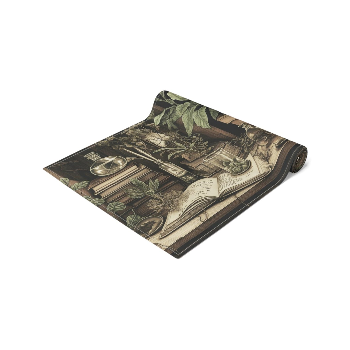 Olive Green Plant lover dinner table runner cloth, Dark academia dinning room home decor, Cottagecore Table Runner housewarming gift - sense forest