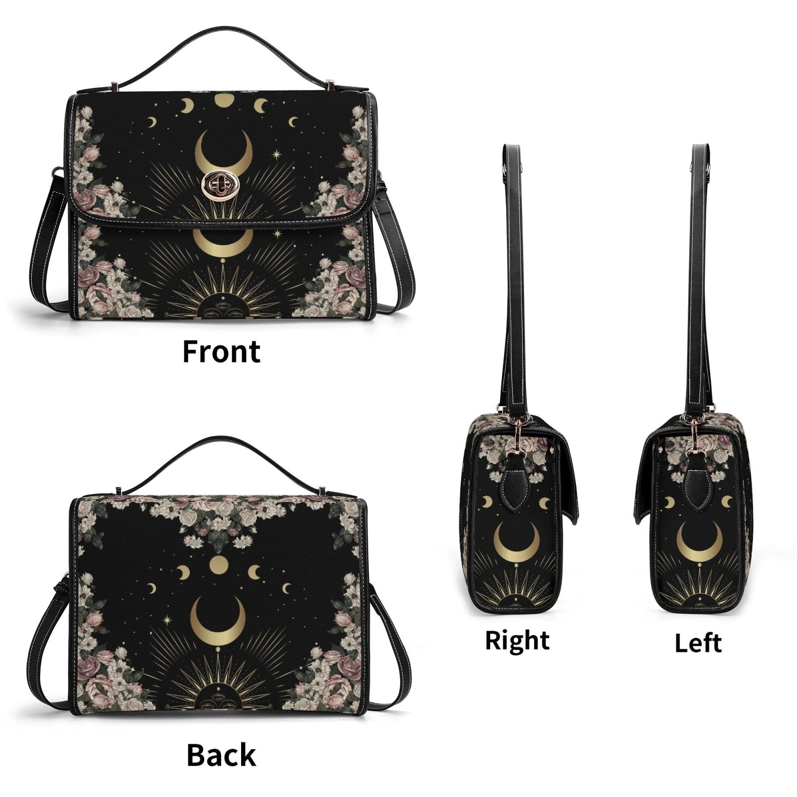 Pale Rose Moon Phase Vegan Leather Witchy Satchel Bag | Sense Forest - sense forest