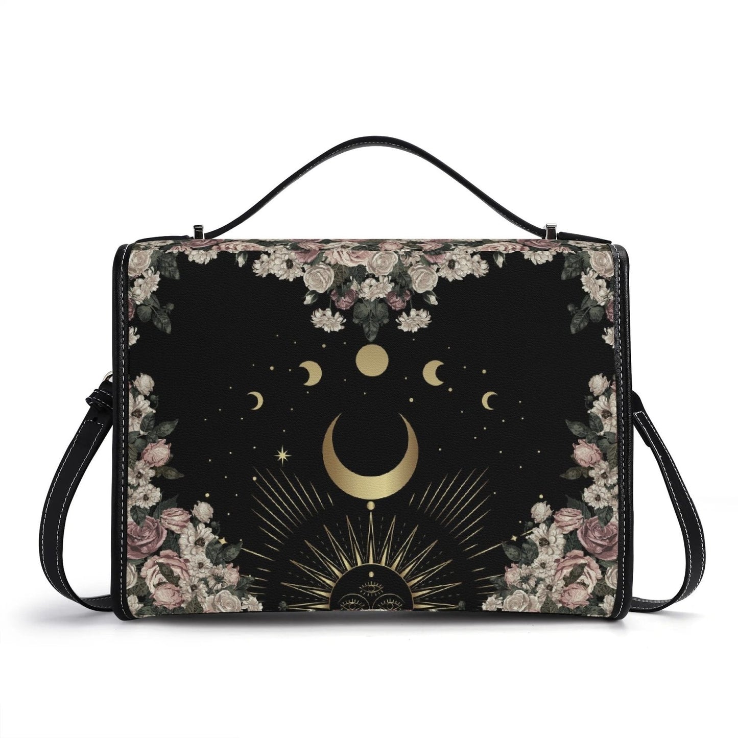 Pale Rose Moon Phase Vegan Leather Witchy Satchel Bag | Sense Forest - sense forest