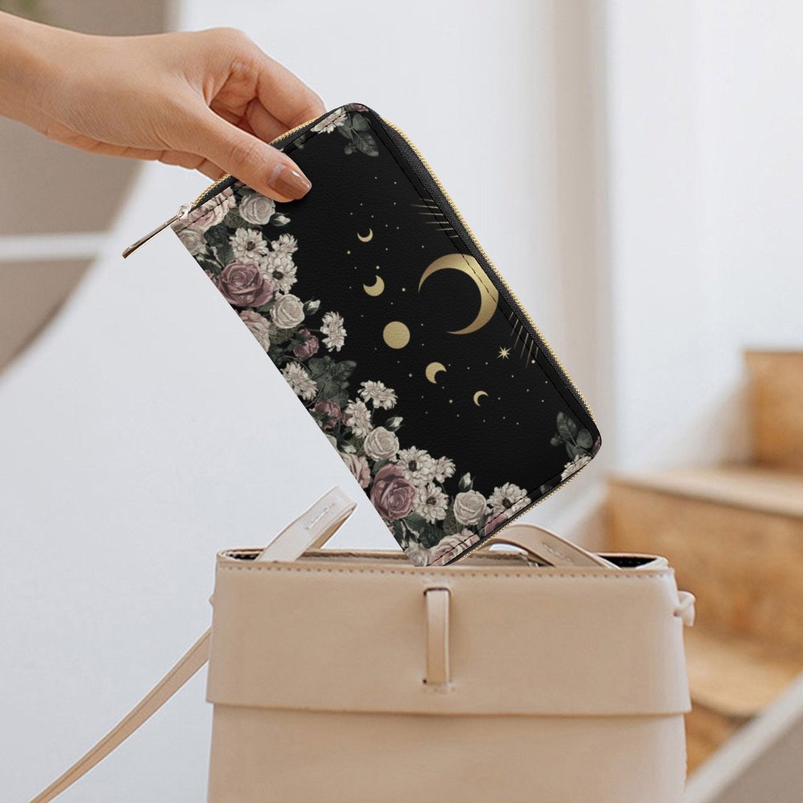 Pale Rose Moon Phase Witchy Wallet - sense forest