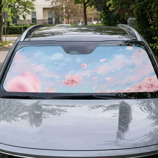 Pastel Cherry Blossom Blue Sky Car Windshield Sun Shade | Sense Forest - sense forest