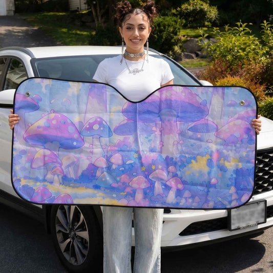 Pastel Mushroom Forest Car Windshield Sun Shade - sense forest