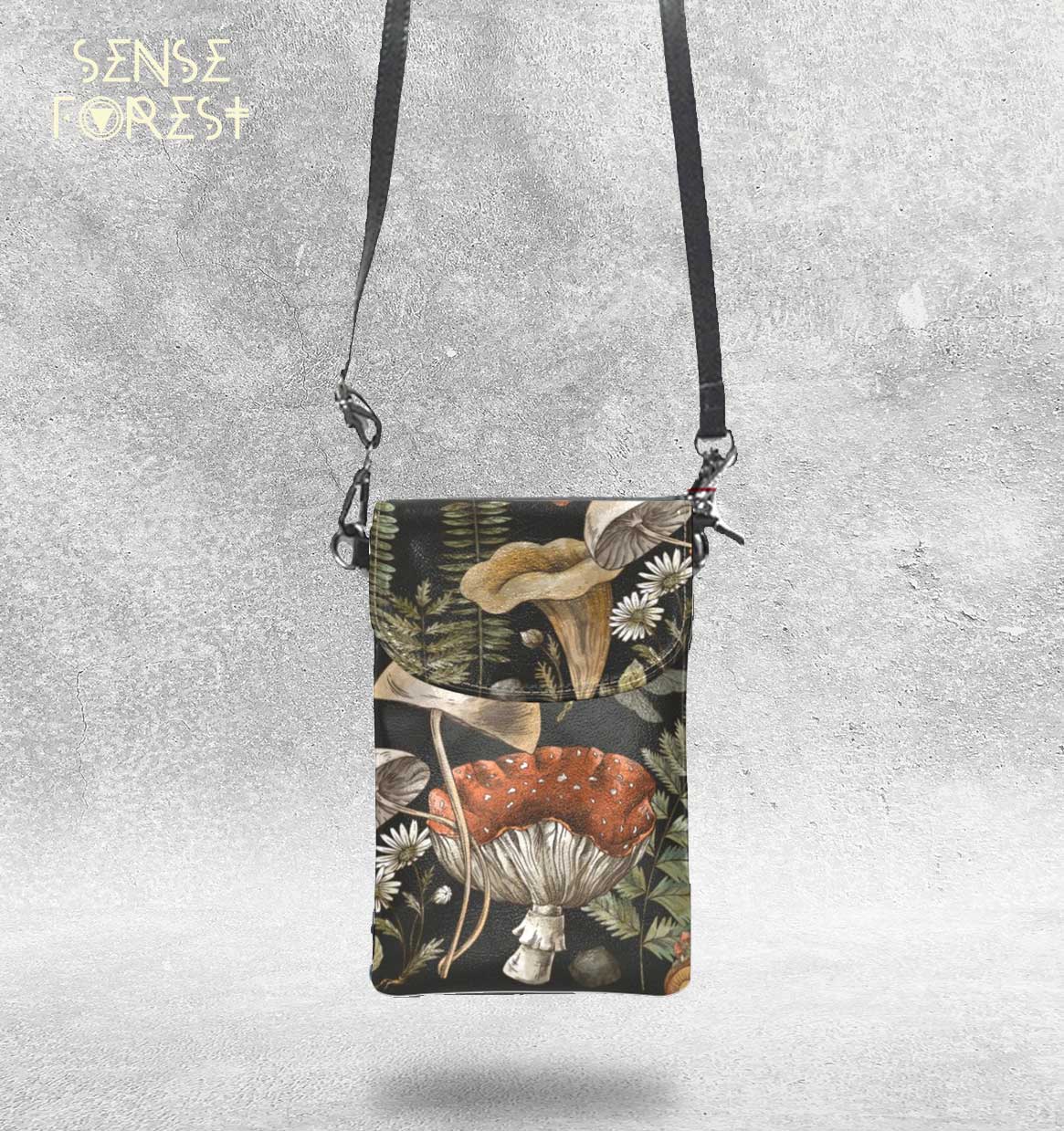 Mushroom forest Vegan leather phone purse