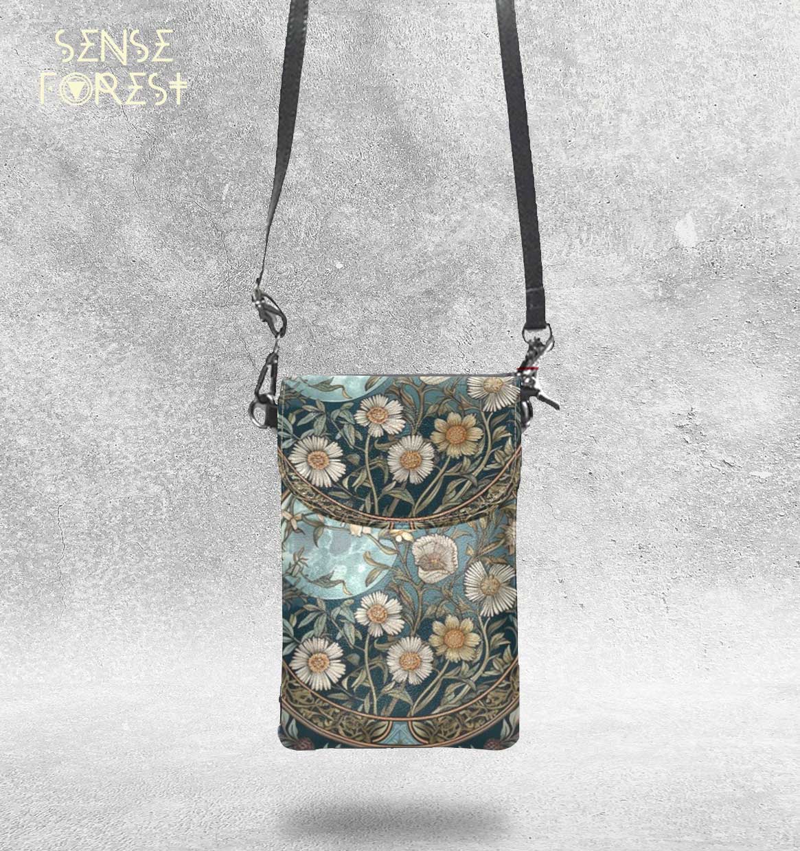 Teal green floral Vegan leather phone purse