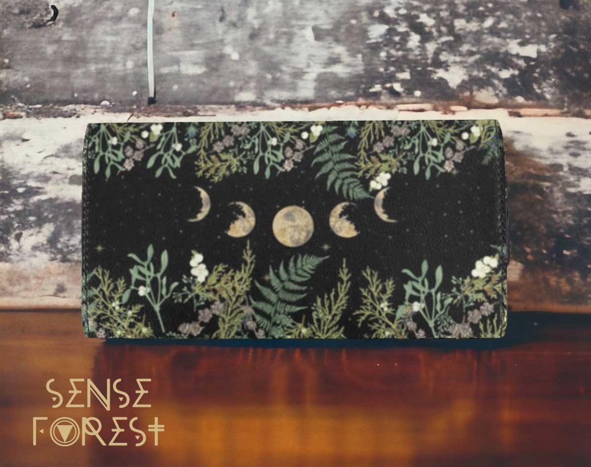 Cottagecore Wicca Pine forest Moon trifold wallet