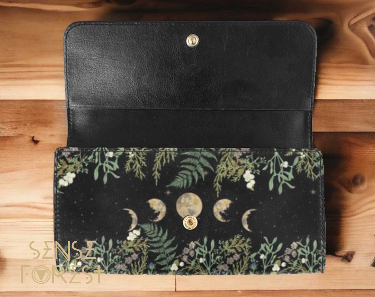 Cottagecore Wicca Pine forest Moon trifold wallet