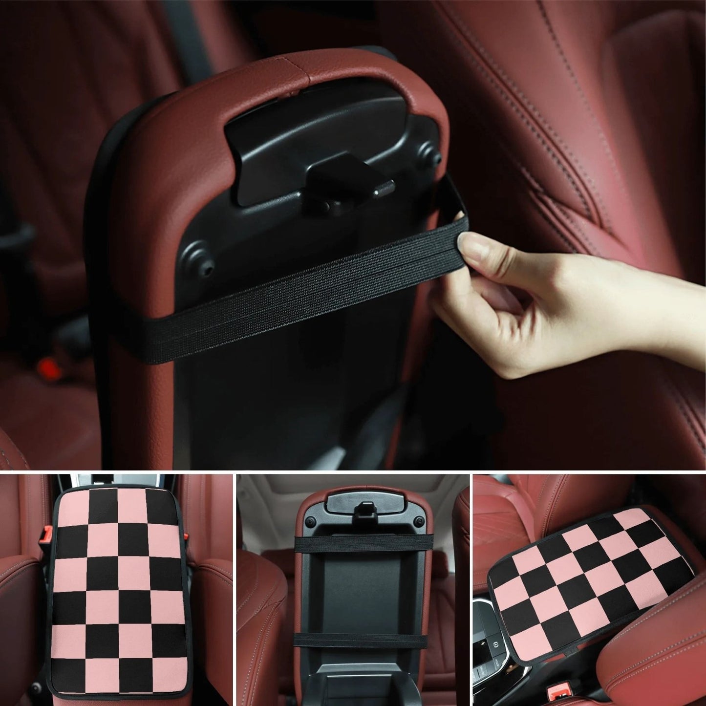 Pink Black Checker Lightweight Car Seat Cover Set | Sense Forest - sense forest