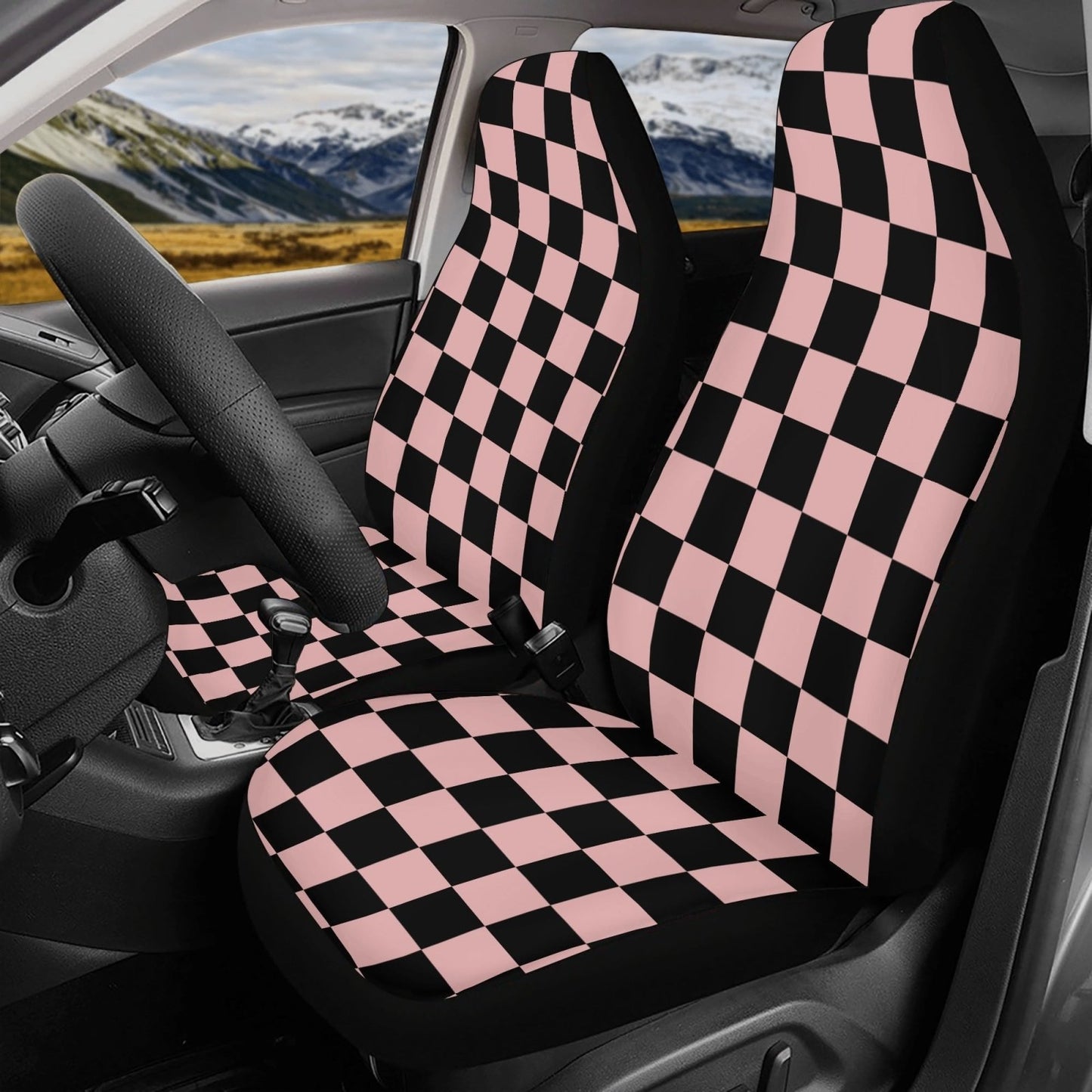 Pink Black Checker Lightweight Car Seat Cover Set | Sense Forest - sense forest