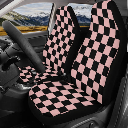 Pink Black Checker Lightweight Car Seat Cover Set | Sense Forest - sense forest