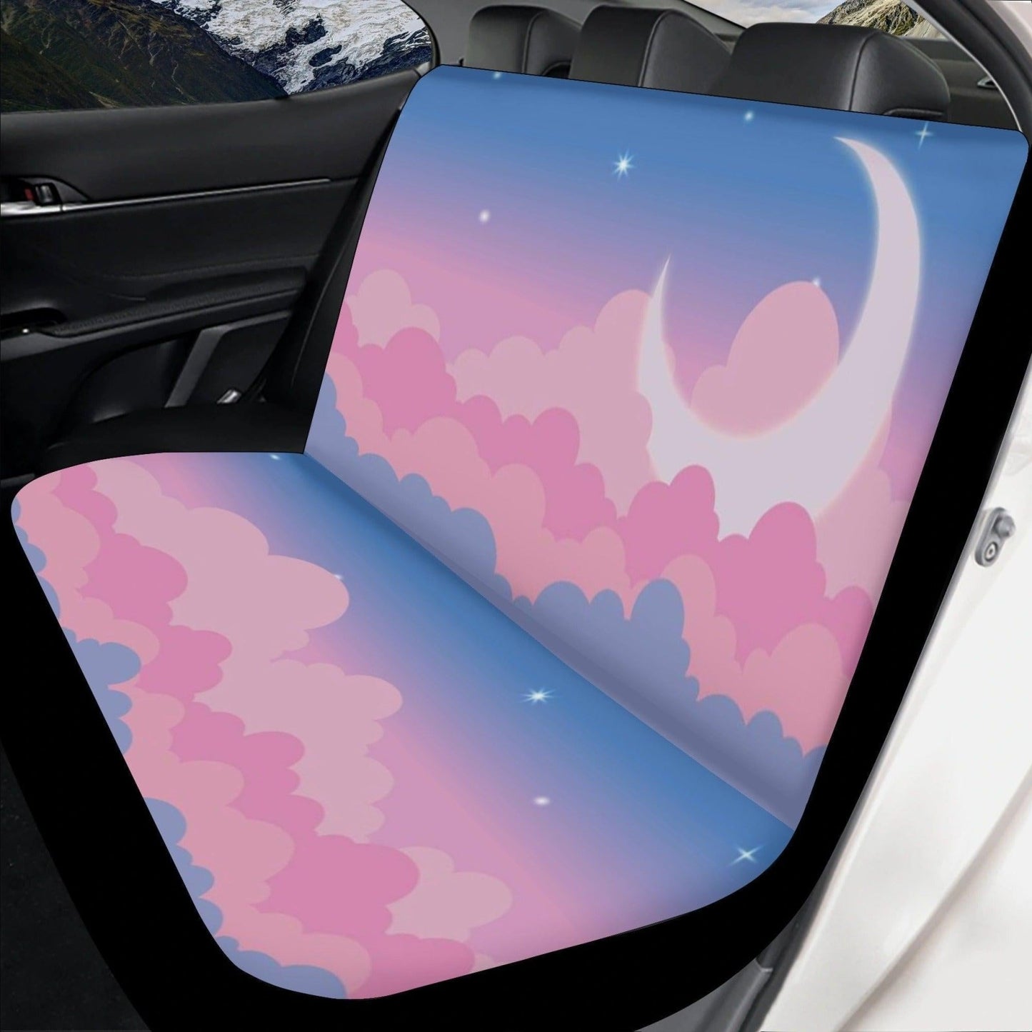 Pink Cloud Big Moon Kawaii Cute Car Seat Covers Set - sense forest