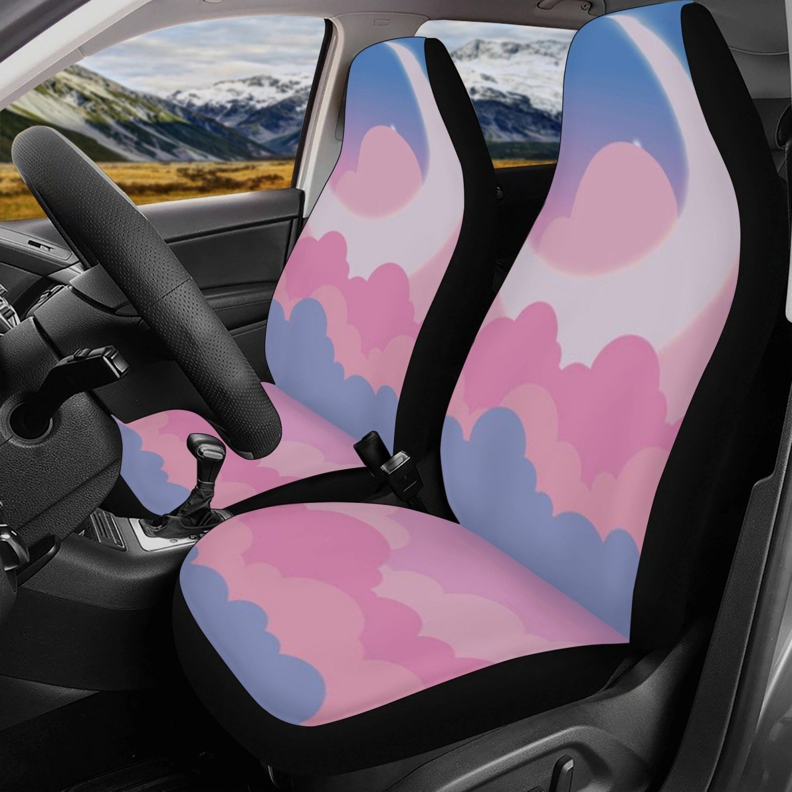 Pink Cloud Big Moon Kawaii Cute Car Seat Covers Set - sense forest