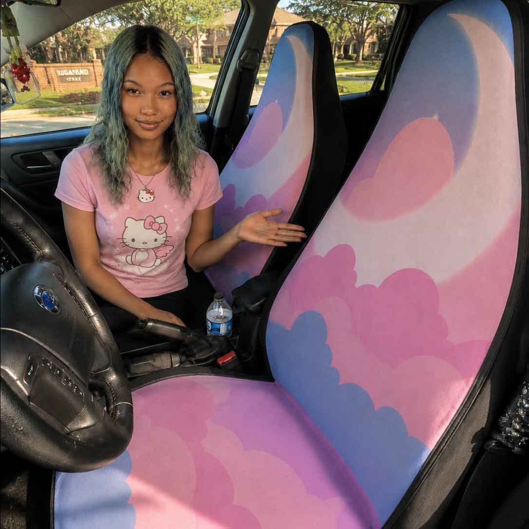 Pink Cloud Big Moon Kawaii Cute Car Seat Covers Set - sense forest