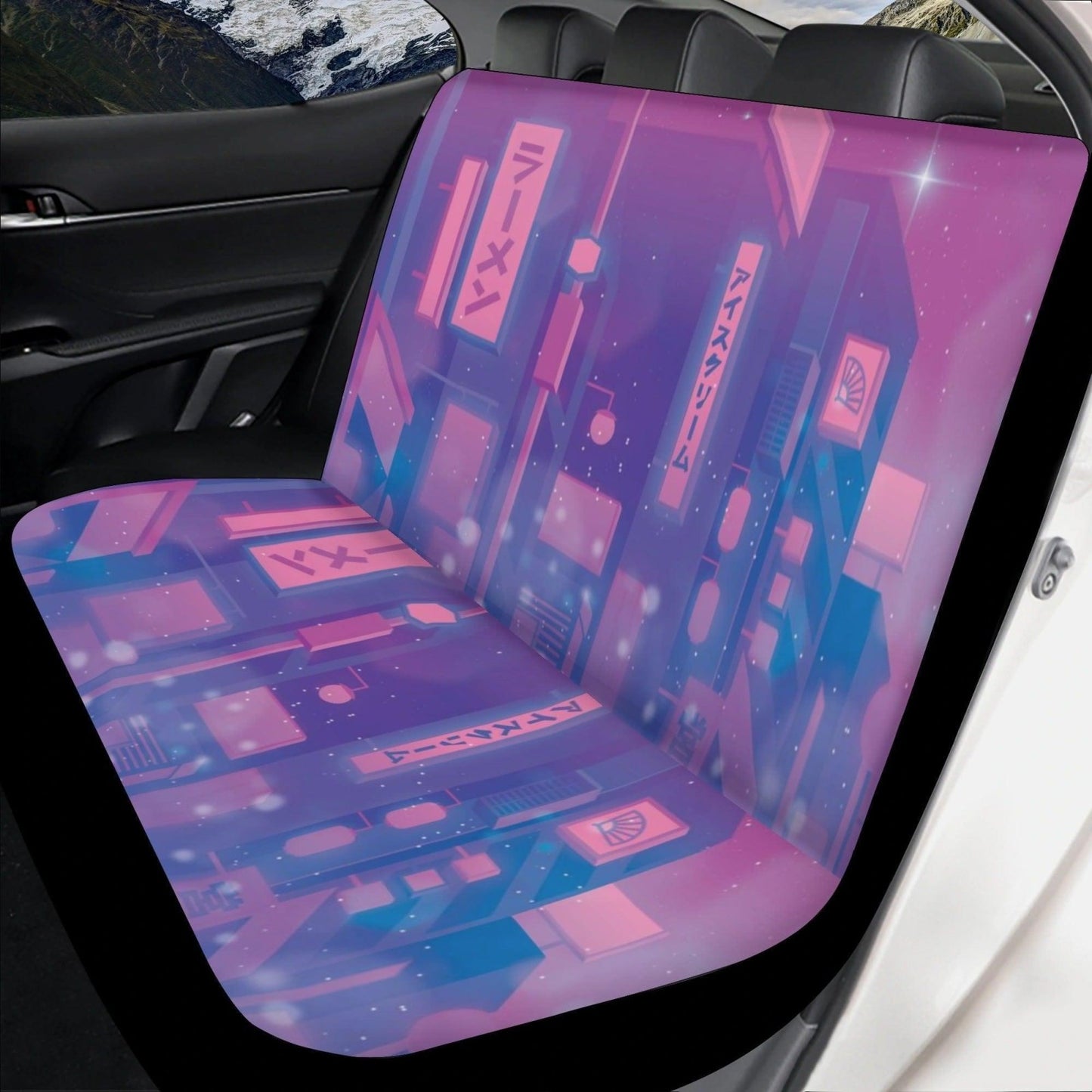 Pink Neon City Car Seat Covers Set - sense forest