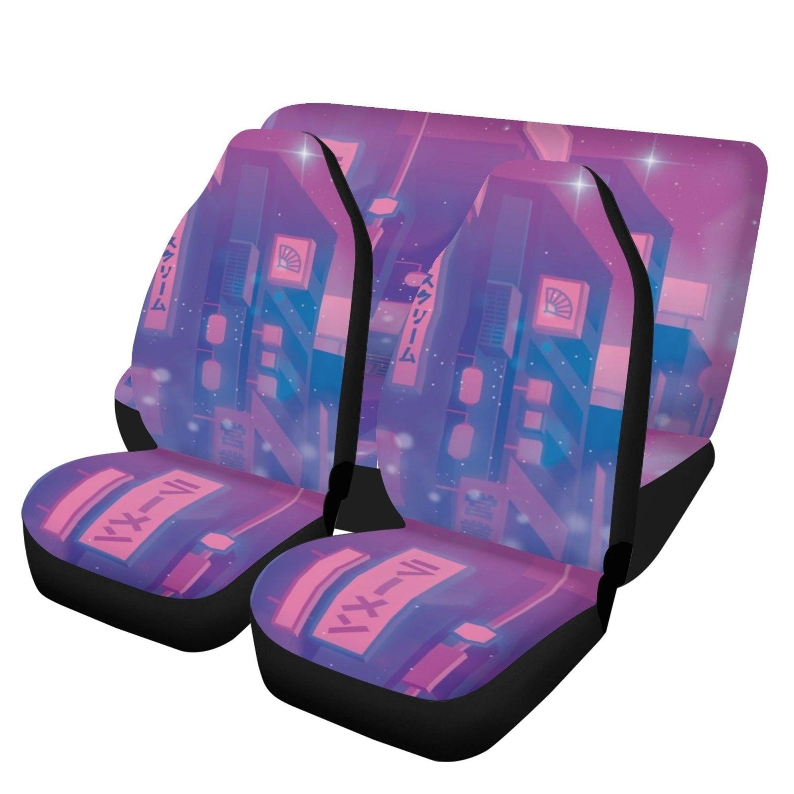 Pink Neon City Car Seat Covers Set - sense forest