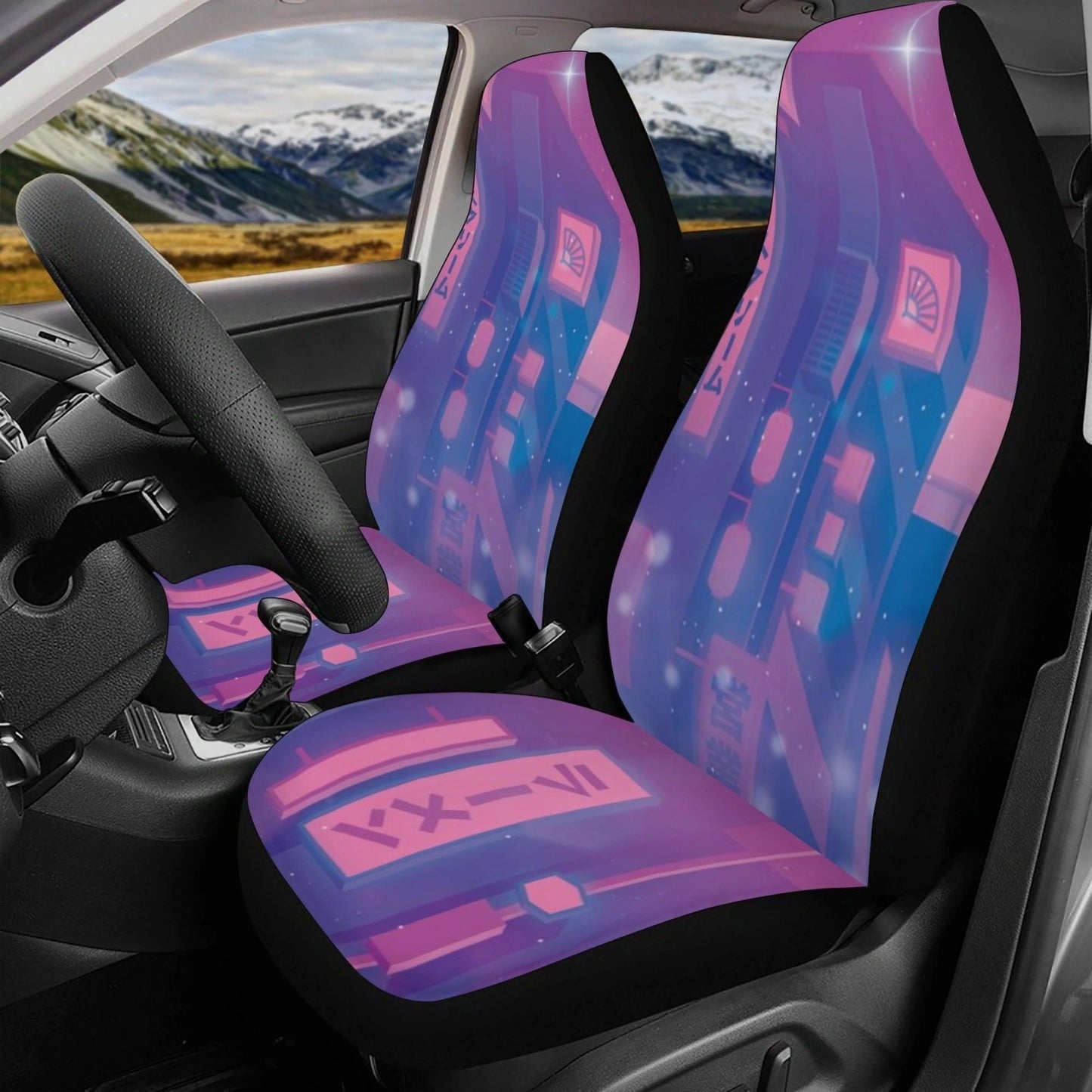 Pink Neon City Car Seat Covers Set - sense forest