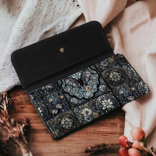 Medieval Goth Stained Glass Bat Trifold Wallet | Sense Forest