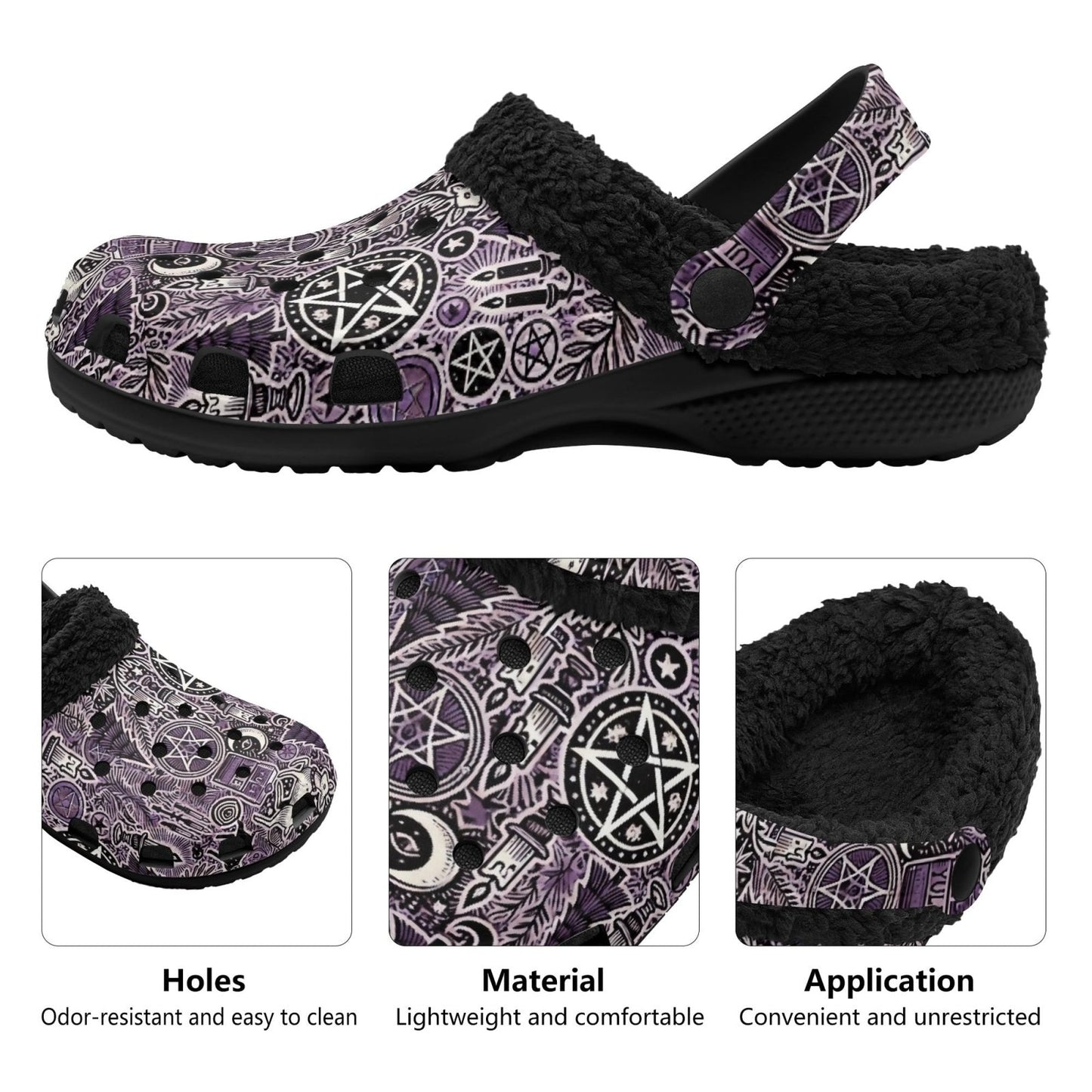 Purple Yule Pagan Christmas Slip On Clogs fur lined home slippers - sense forest
