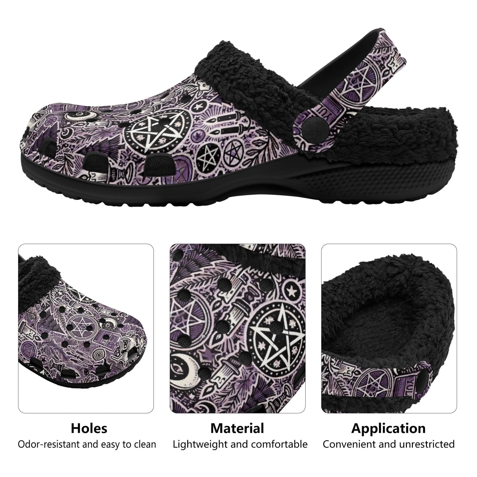 Purple Yule Pagan Christmas Slip On Clogs fur lined home slippers - sense forest