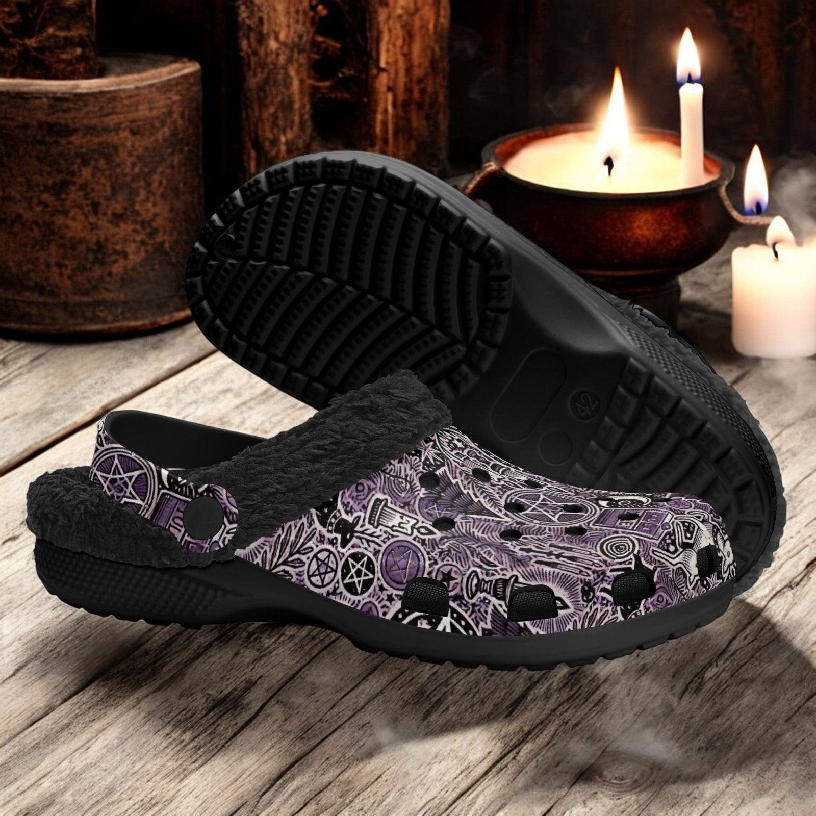 Purple Yule Pagan Christmas Slip On Clogs fur lined home slippers - sense forest