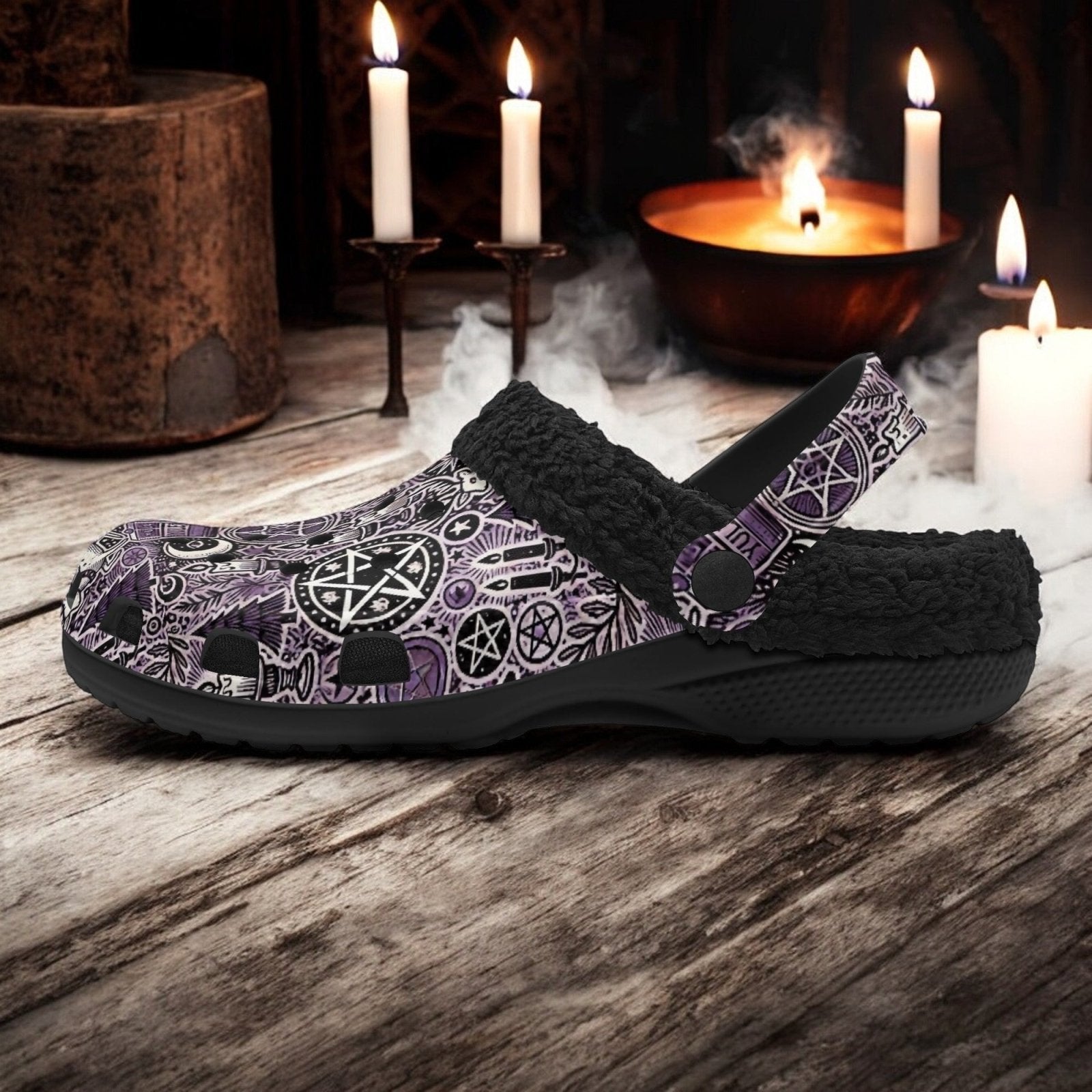 Purple Yule Pagan Christmas Slip On Clogs fur lined home slippers - sense forest