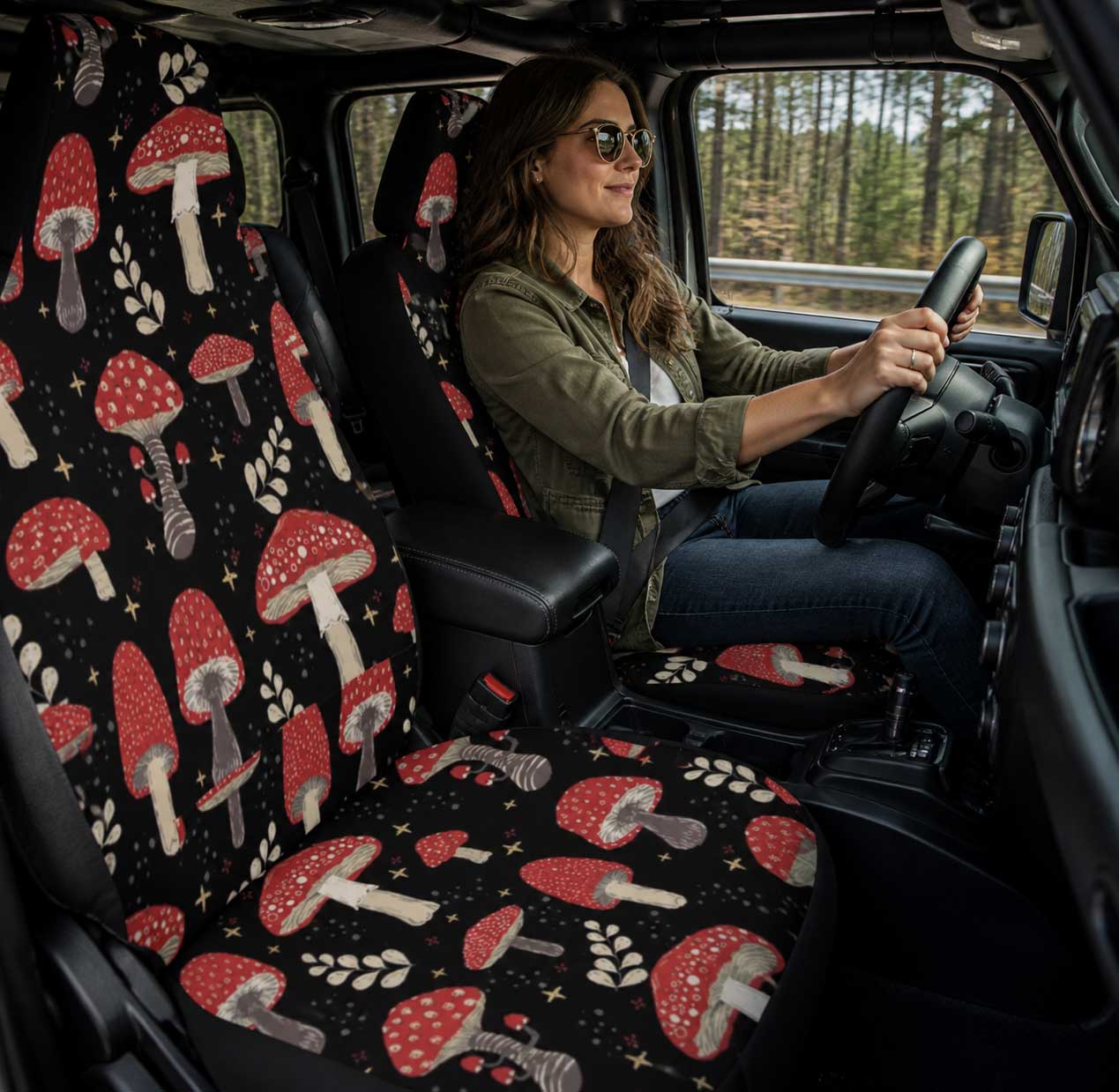 Red Amanita mushroom Car Seat Cover Set - sense forest