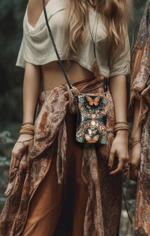 Red Moon Butterfly Vegan leather phone purse - sense forest