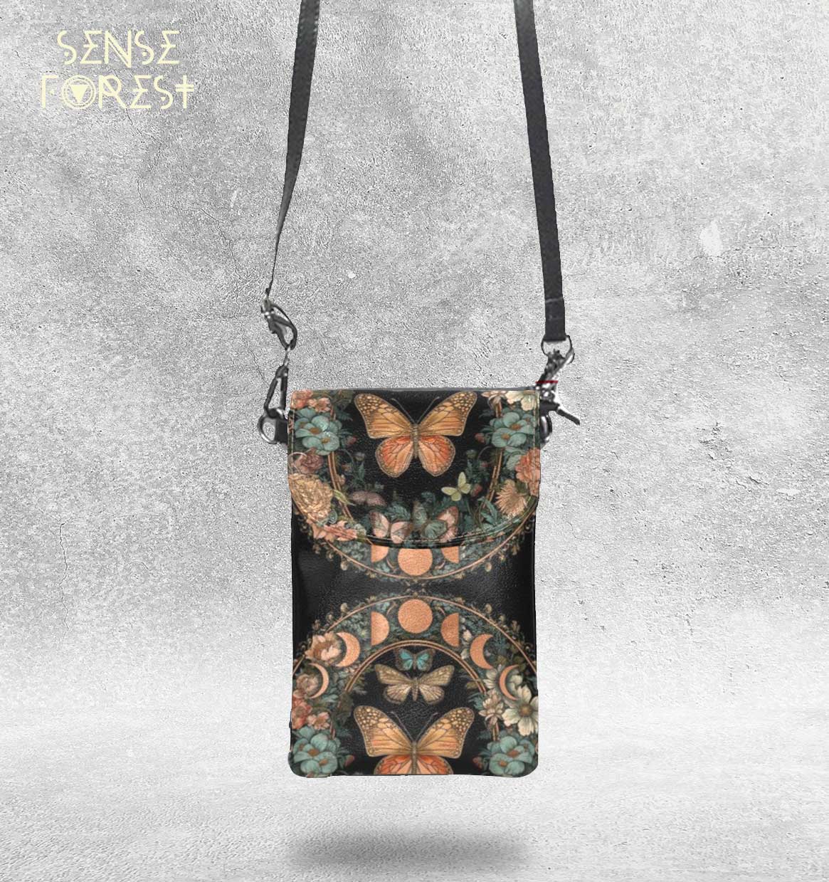 Red Moon Butterfly Vegan leather phone purse - sense forest