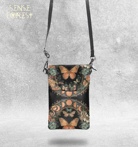 Red Moon Butterfly Vegan leather phone purse - sense forest
