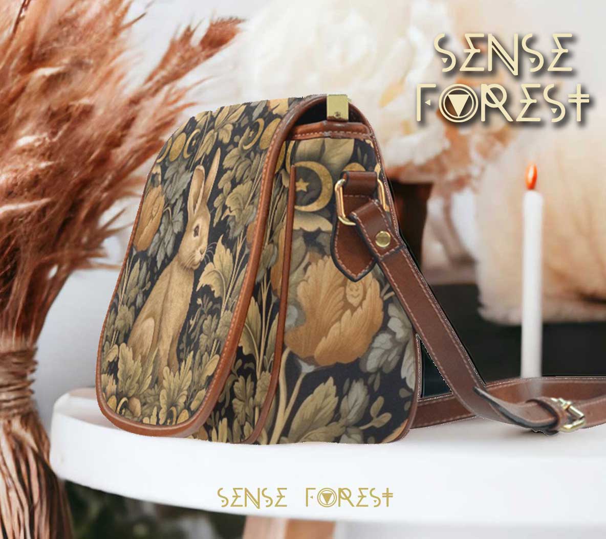 Retro Botanical Rabbit Canvas Saddle Bag - sense forest