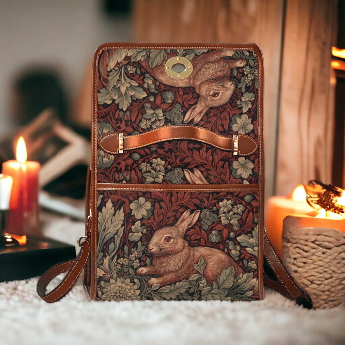 Retro Botanical Rabbit Canvas Satchel Bag | Sense Forest - sense forest