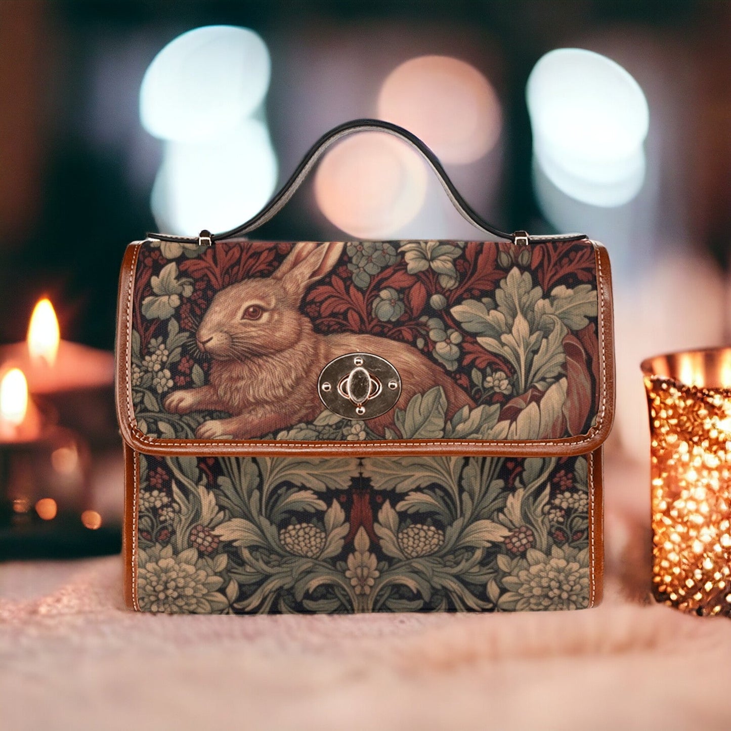 Retro Botanical Rabbit Canvas Satchel Bag | Sense Forest - sense forest