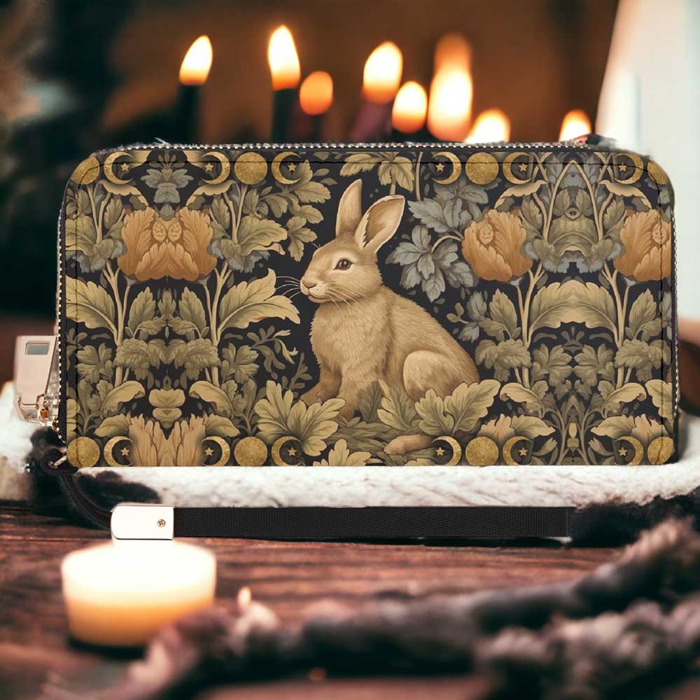 Retro Bunny Rabbit Celestial Mustard Handbag wallet set | Sense Forest - sense forest