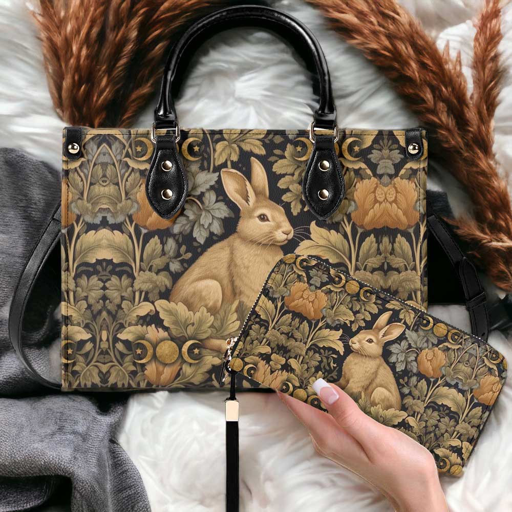 Retro Bunny Rabbit Celestial Mustard Handbag wallet set | Sense Forest - sense forest