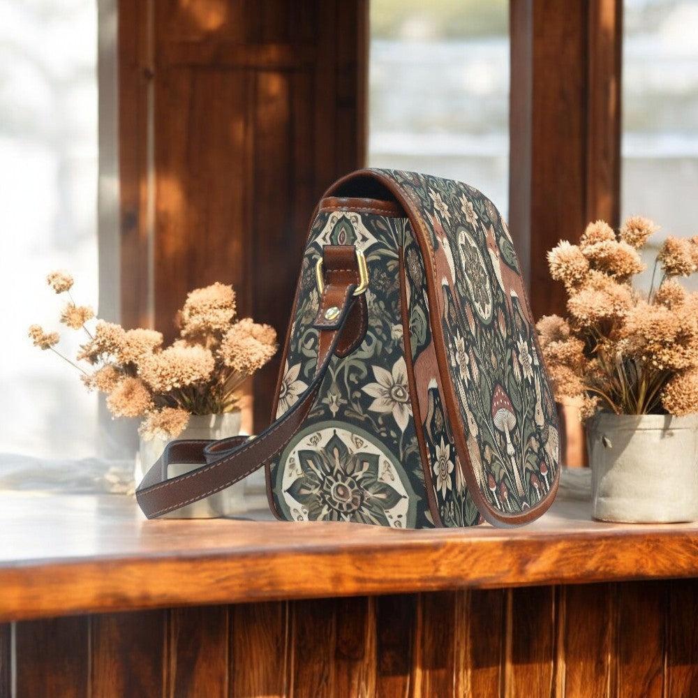 Retro Forest Animal Fox mushroom canvas saddle bag - sense forest