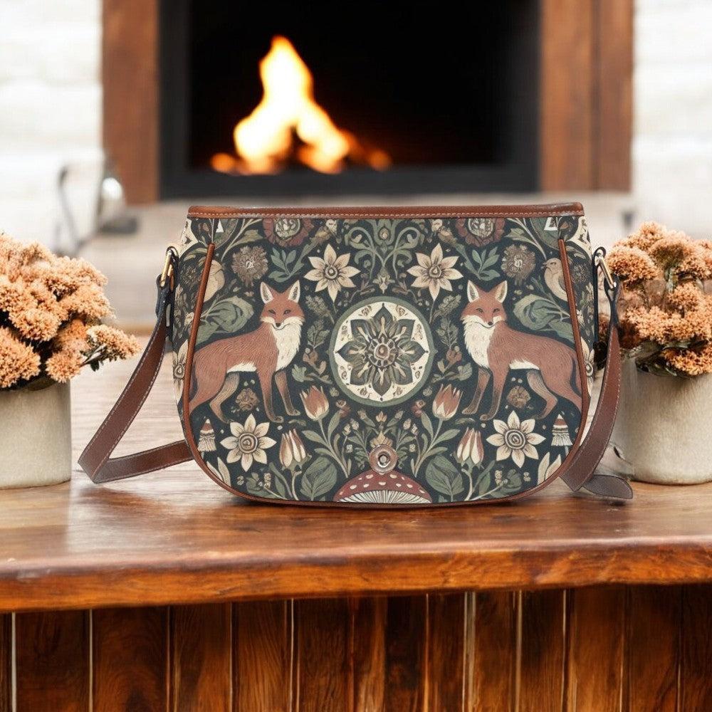 Retro Forest Animal Fox mushroom canvas saddle bag - sense forest