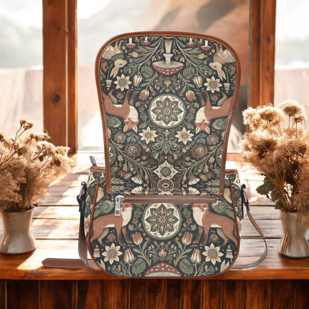 Retro Forest Animal Fox mushroom canvas saddle bag - sense forest