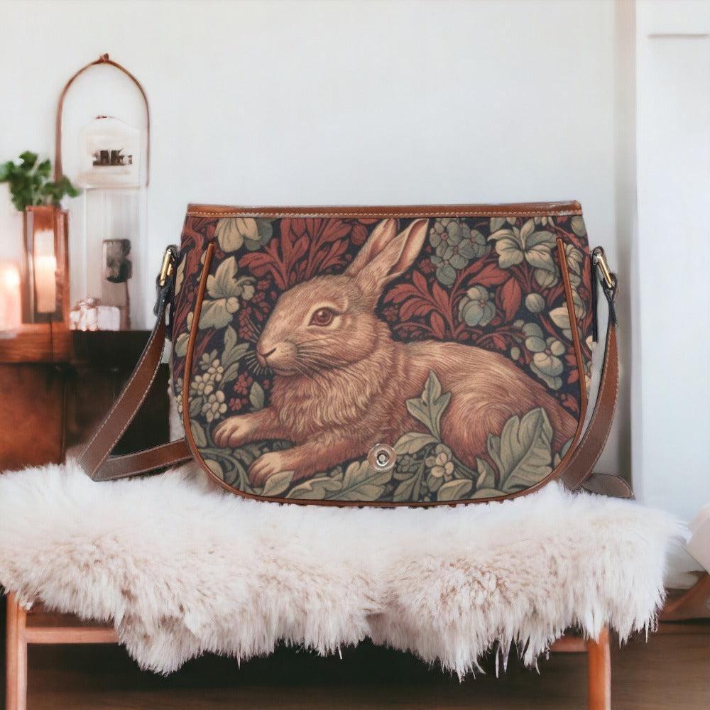 Retro Red Botanical Rabbit Canvas Saddle Bag | Sense Forest - sense forest