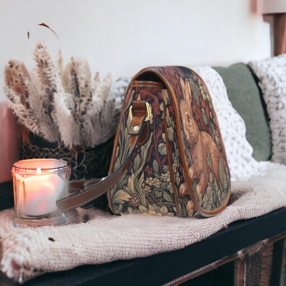 Retro Red Botanical Rabbit Canvas Saddle Bag | Sense Forest - sense forest