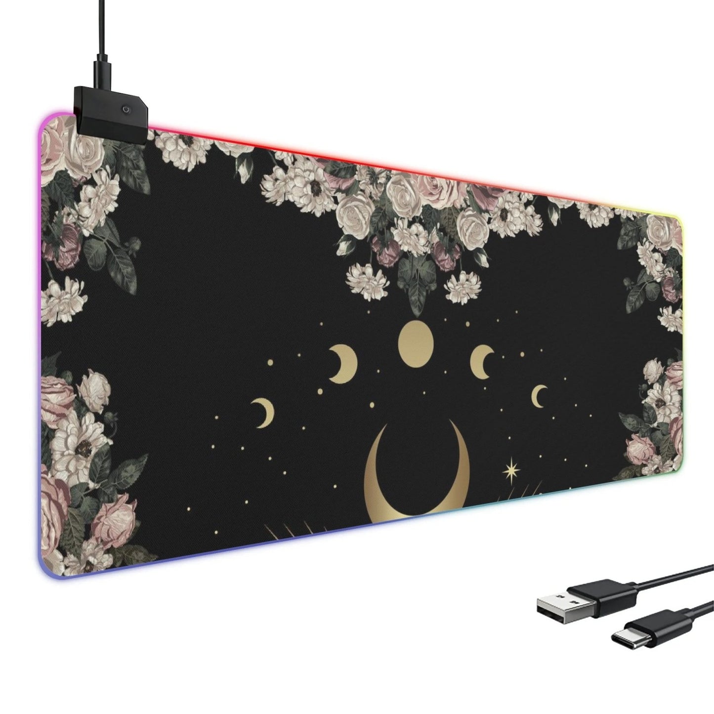Rose Moon Witchy Style RGB Mouse Pad - Waterproof & Easy to Clean for Gamers - sense forest