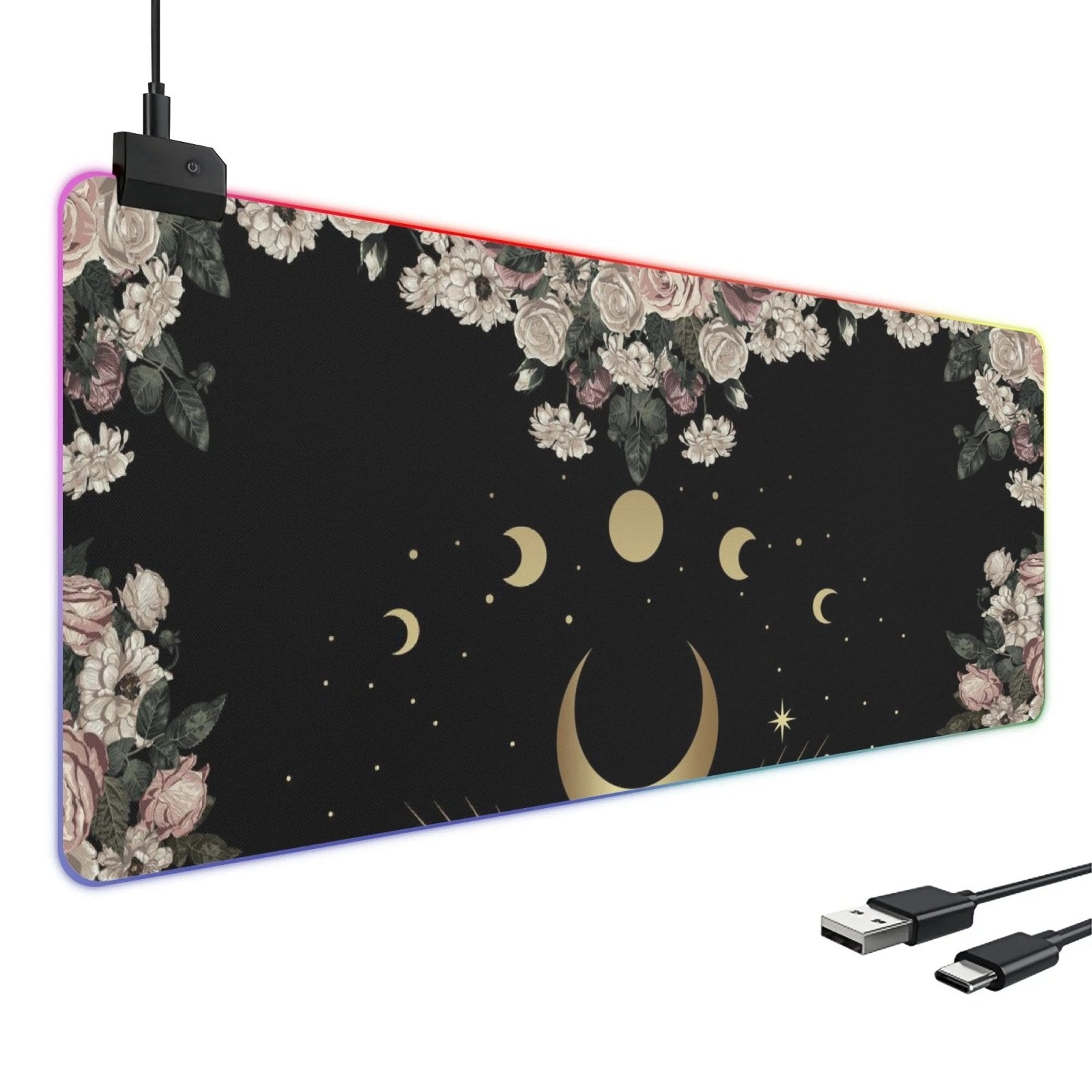 Rose Moon Witchy Style RGB Mouse Pad - Waterproof & Easy to Clean for Gamers - sense forest