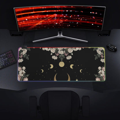 Rose Moon Witchy Style RGB Mouse Pad - Waterproof & Easy to Clean for Gamers - sense forest