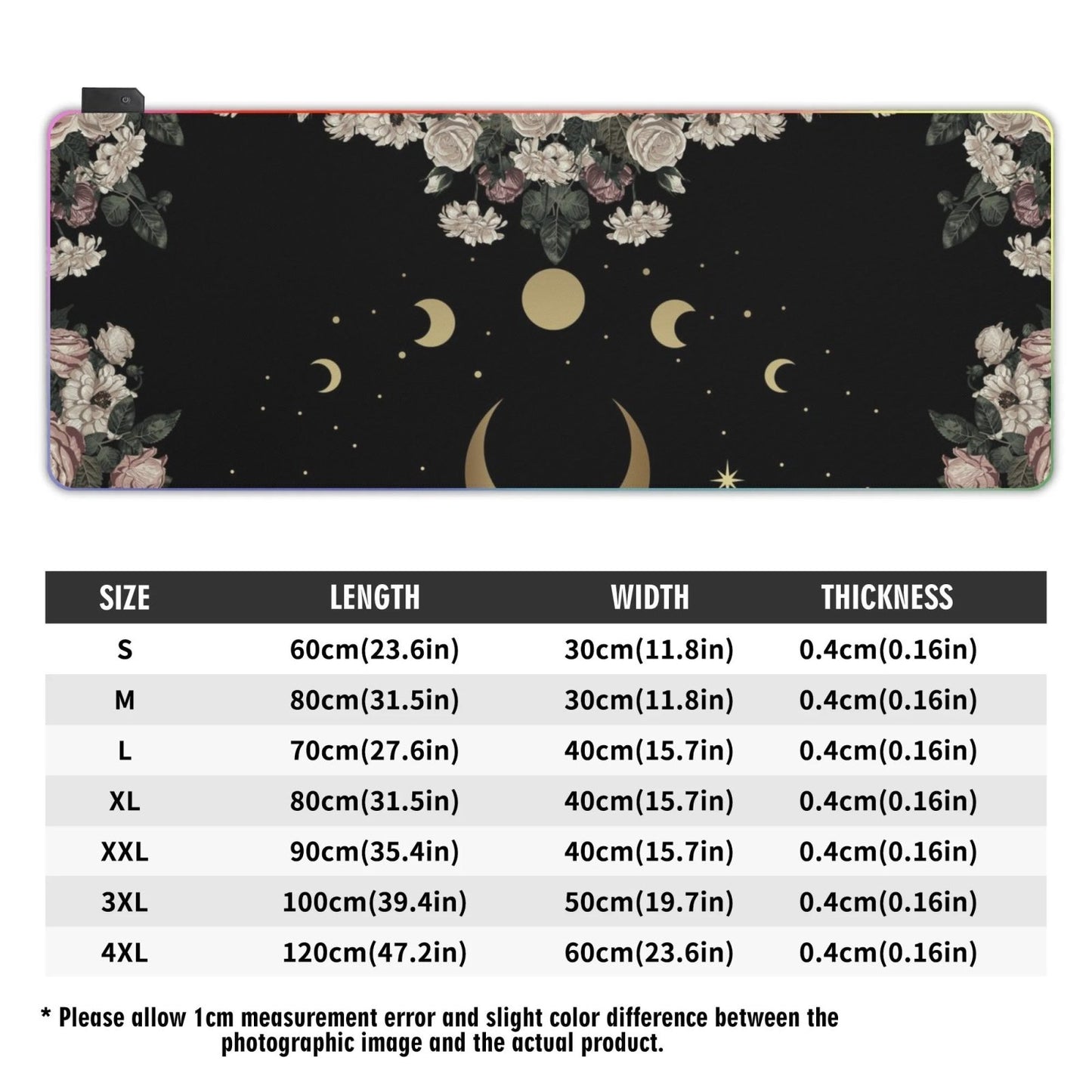 Rose Moon Witchy Style RGB Mouse Pad - Waterproof & Easy to Clean for Gamers - sense forest
