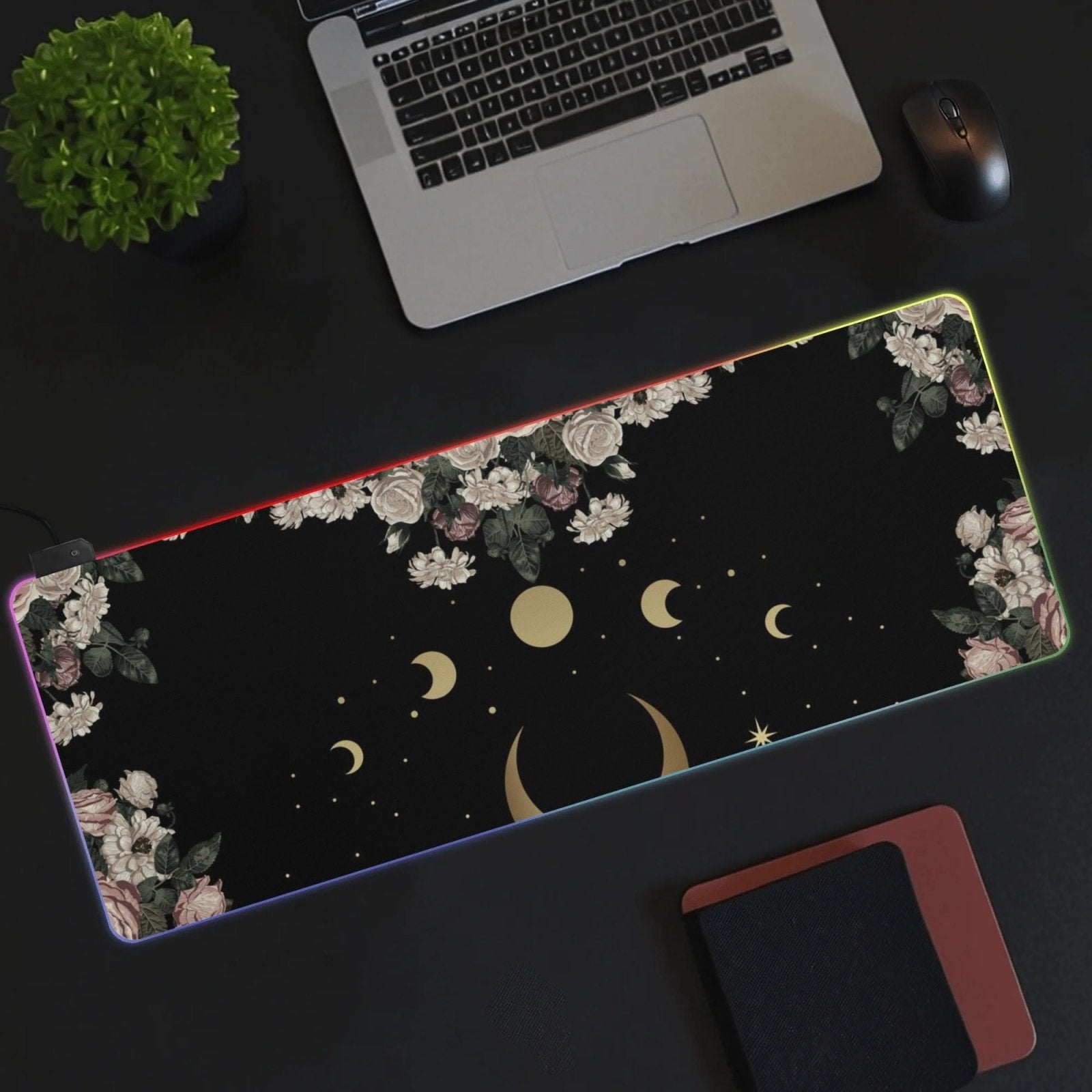 Rose Moon Witchy Style RGB Mouse Pad - Waterproof & Easy to Clean for Gamers - sense forest