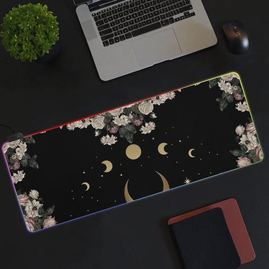 Rose Moon Witchy Style RGB Mouse Pad - Waterproof & Easy to Clean for Gamers - sense forest