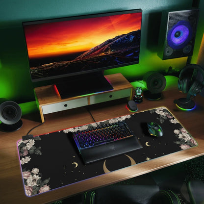 Rose Moon Witchy Style RGB Mouse Pad - Waterproof & Easy to Clean for Gamers - sense forest